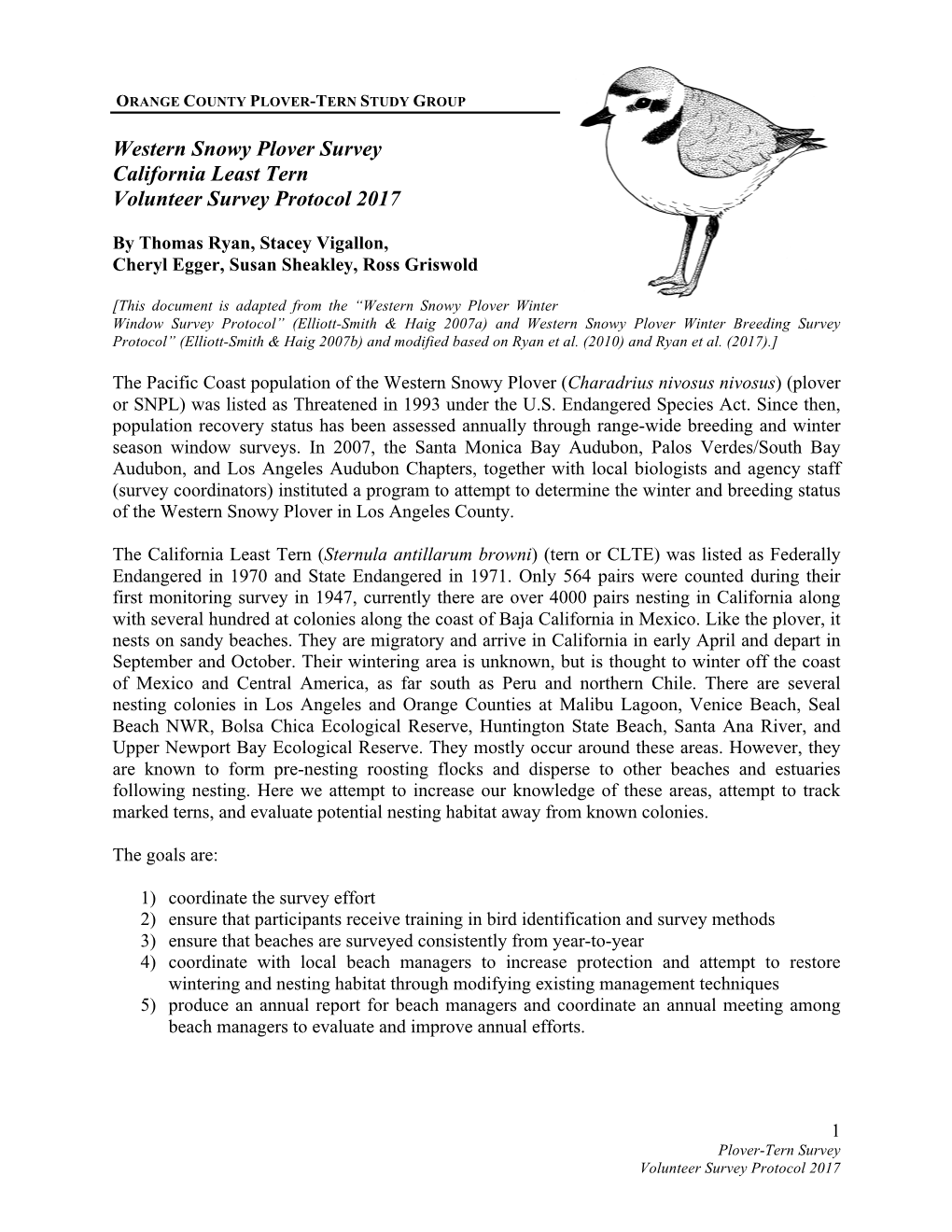 Western Snowy Plover Survey California Least Tern Volunteer Survey Protocol 2017