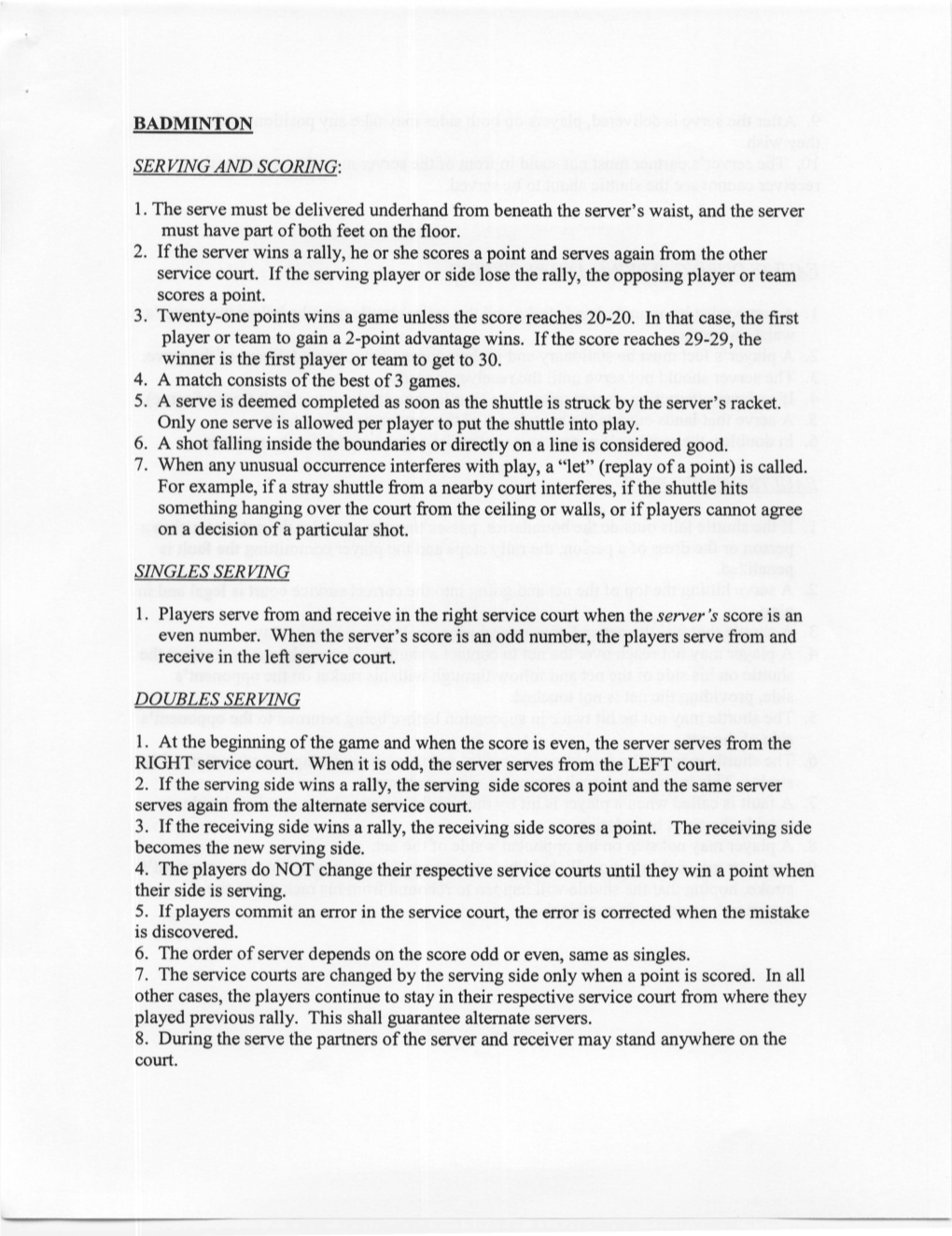 Badminton Serving and Scoring