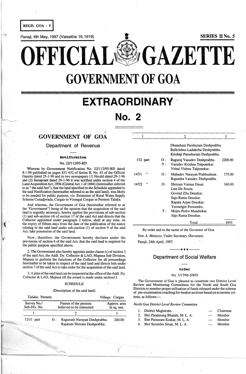 OFFICIAL~11F1gazette GOVERNMENT of GOA