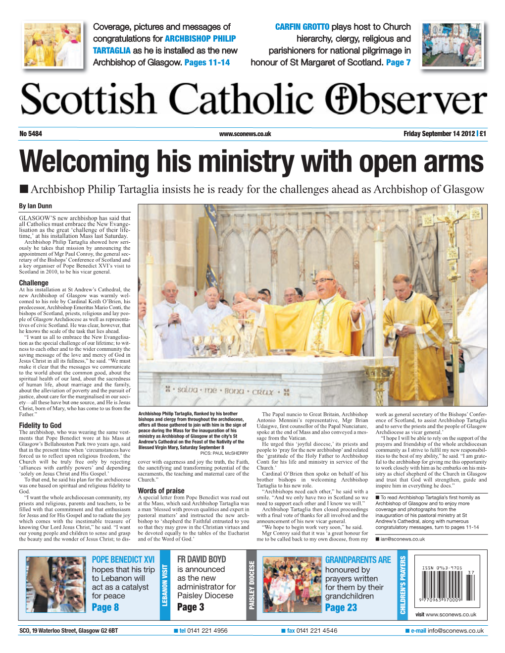 Pope Benedict XVI’S Visit to Scotland in 2010, to Be His Vicar General