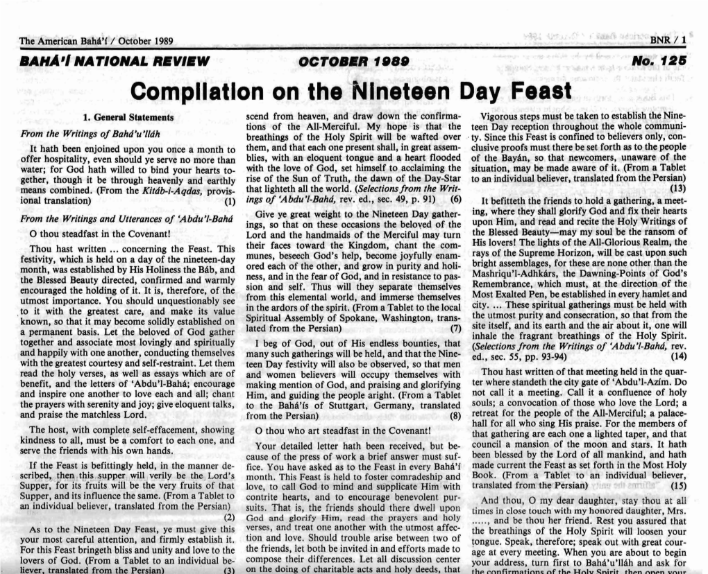 Compllatlon on the -Nineteen Day Feast 1