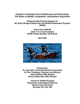 Variation in Harlequin Duck Distribution and Productivity: the Roles of Habitat, Competition, and Nutrient Acquisition