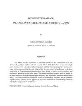 The Decision to Attack: Military and Intelligence