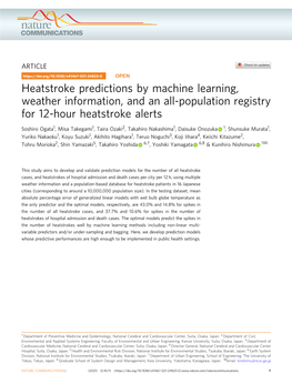 Heatstroke Predictions by Machine Learning, Weather Information, and an All-Population Registry for 12-Hour Heatstroke Alerts