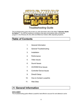 Troubleshooting Guide Table of Contents -1- General Information