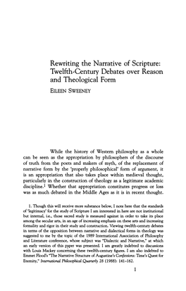 Rewriting the Narrative of Scripture: Twelfth-Century Debates Over Reason and Theological Form EILEEN SWEENEY