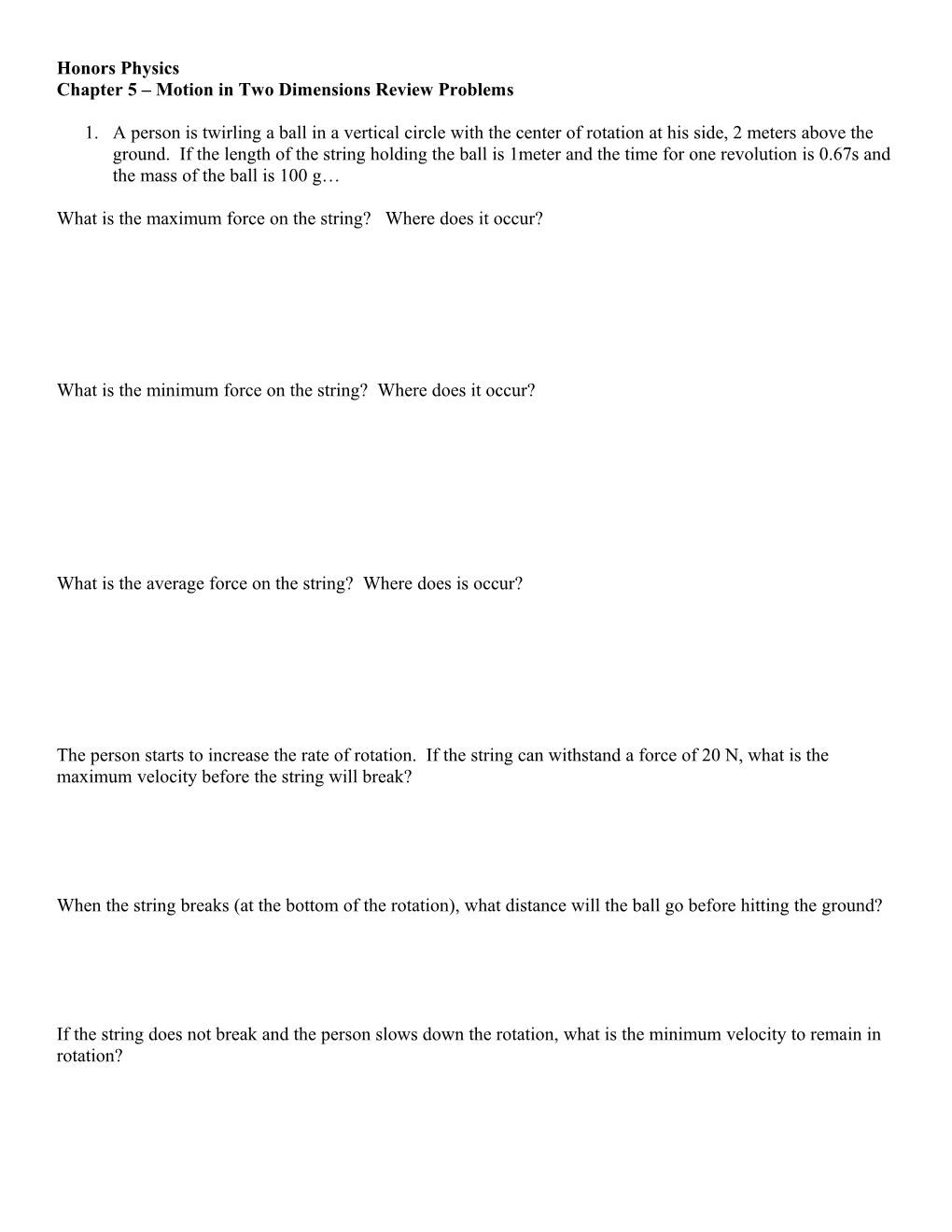 Chapter 5 Motion in Two Dimensions Review Problems