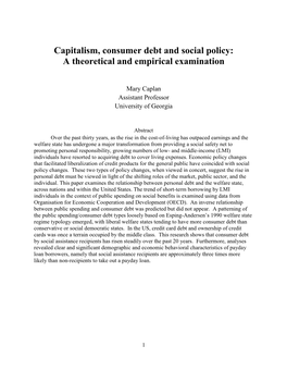 Capitalism, Consumer Debt and Social Policy: a Theoretical and Empirical Examination