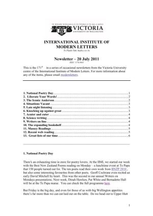 Newsletter – 20 July 2011 ISSN: 1178-9441