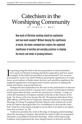 Catechism in the Worshiping Community B Y G E Ra L D J