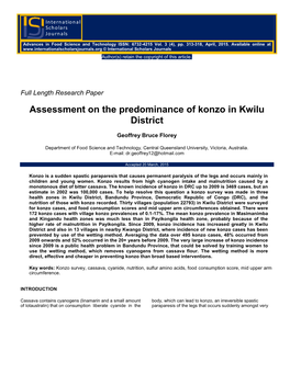 Assessment on the Predominance of Konzo in Kwilu District