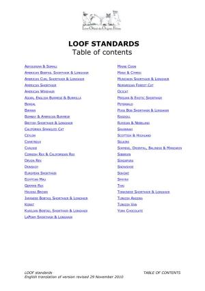 LOOF STANDARDS Table of Contents