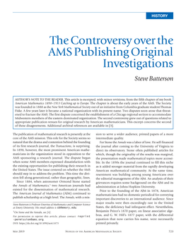 The Controversy Over the AMS Publishing Original Investigations Steve Batterson