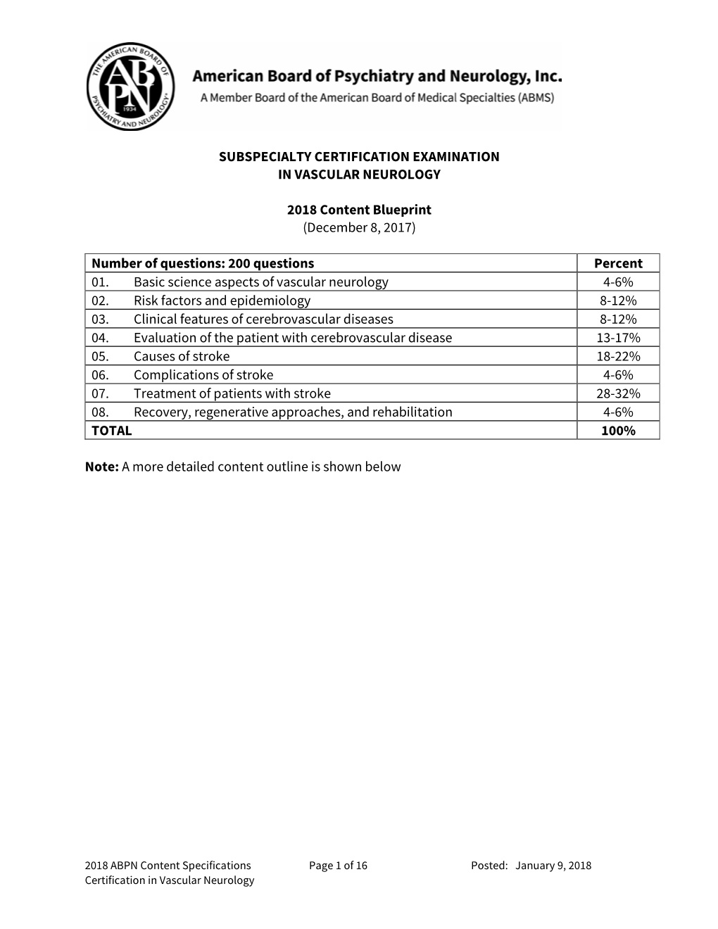 Subspecialty Certification Examination in Vascular Neurology