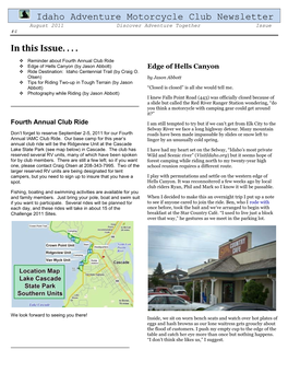 Idaho Adventure Motorcycle Club Newsletter in This Issue.