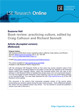 Book Review: Practicing Culture, Edited by Craig Calhoun and Richard Sennett