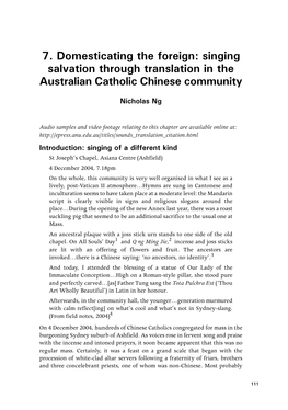 Domesticating the Foreign: Singing Salvation Through Translation in the Australian Catholic Chinese Community