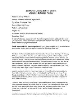 Literature Selection Review -The Book Thief