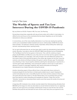 The Worlds of Sports and Tax Law Intersect During the COVID-19 Pandemic