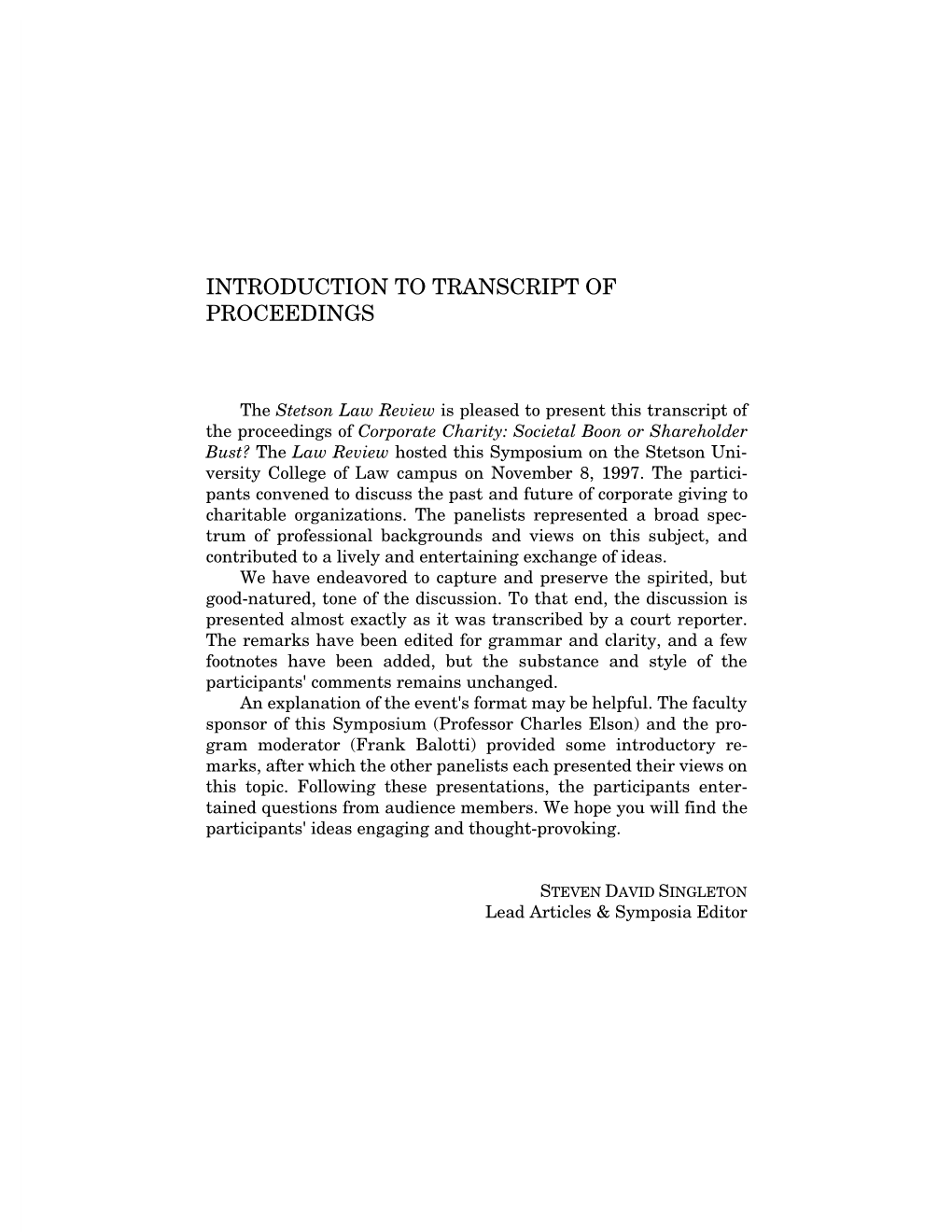 Introduction to Transcript of Proceedings
