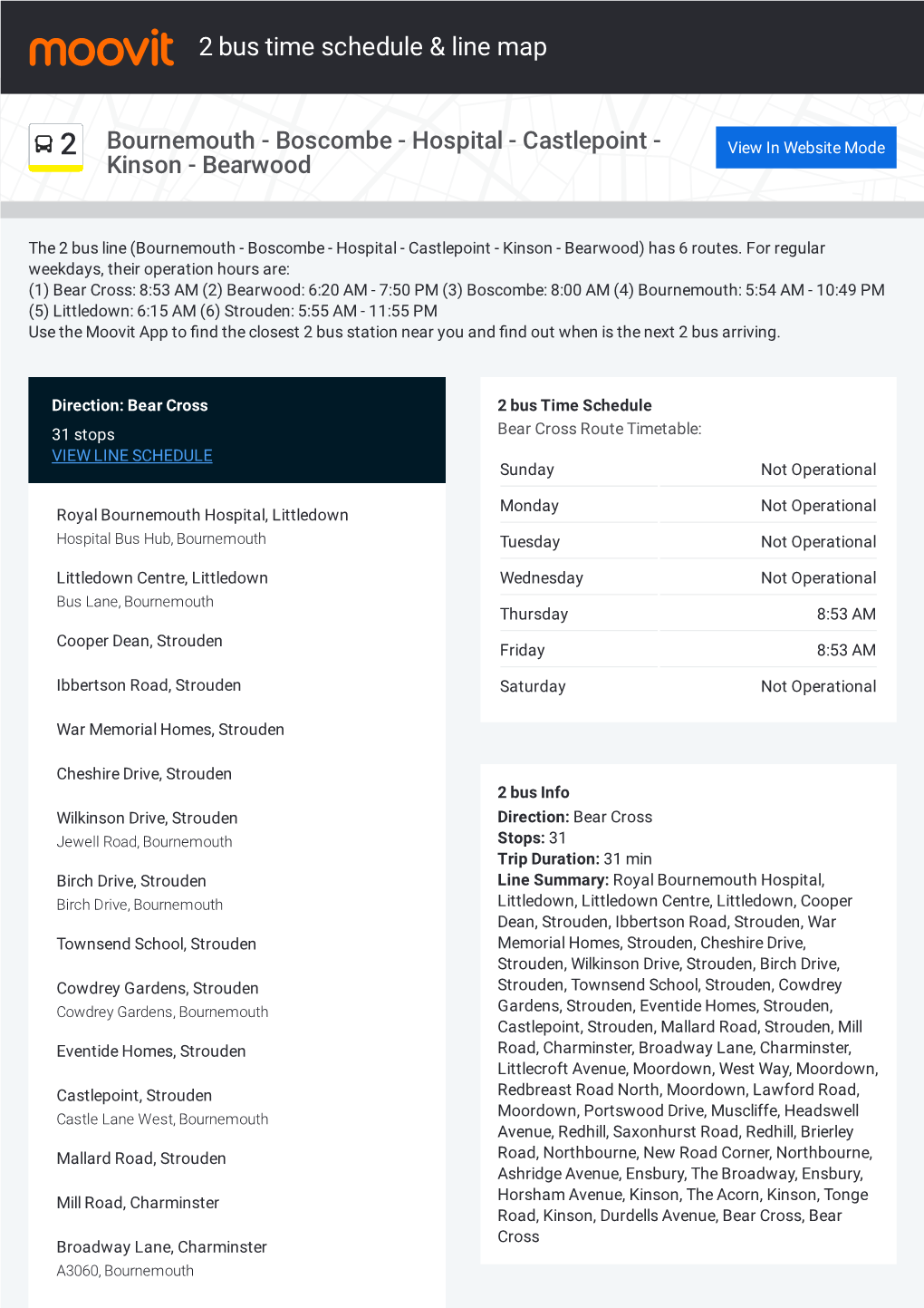 2 Bus Time Schedule & Line Route