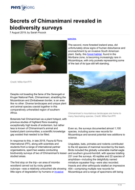 Secrets of Chimanimani Revealed in Biodiversity Surveys 7 August 2019, by Sarah Pocock