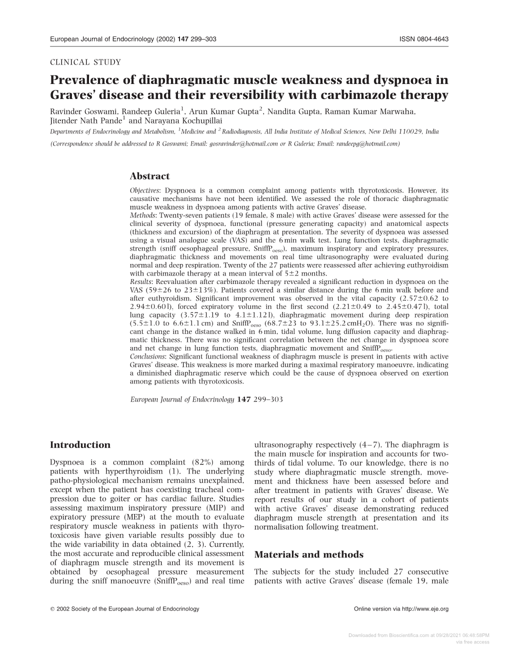 Prevalence of Diaphragmatic Muscle Weakness and Dyspnoea in Graves