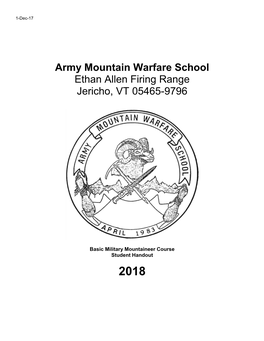 Army Mountain Warfare School Ethan Allen Firing Range Jericho, VT 05465-9796