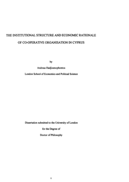 The Institutional Structure and Economic Rationale of Co-Operative Organisation in Cyprus