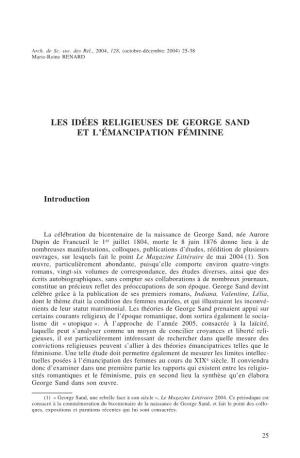Les Idées Religieuses De George Sand Et L’Émancipation Féminine