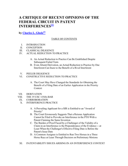 A Critique of Recent Opinions of the Federal Circuit in Patent Interferences[1]