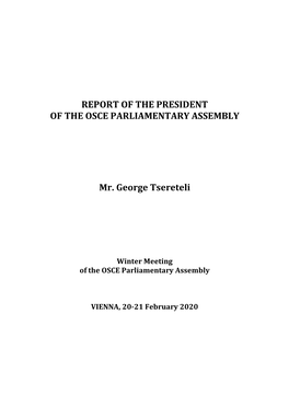 Report of the President of the Osce Parliamentary Assembly