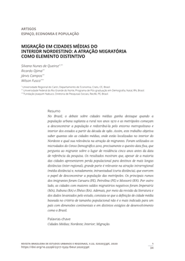 Migration in Intermediary Cities in the Interior of the Brazilian Northeast: the Attraction of Migration As a Distinctive Element