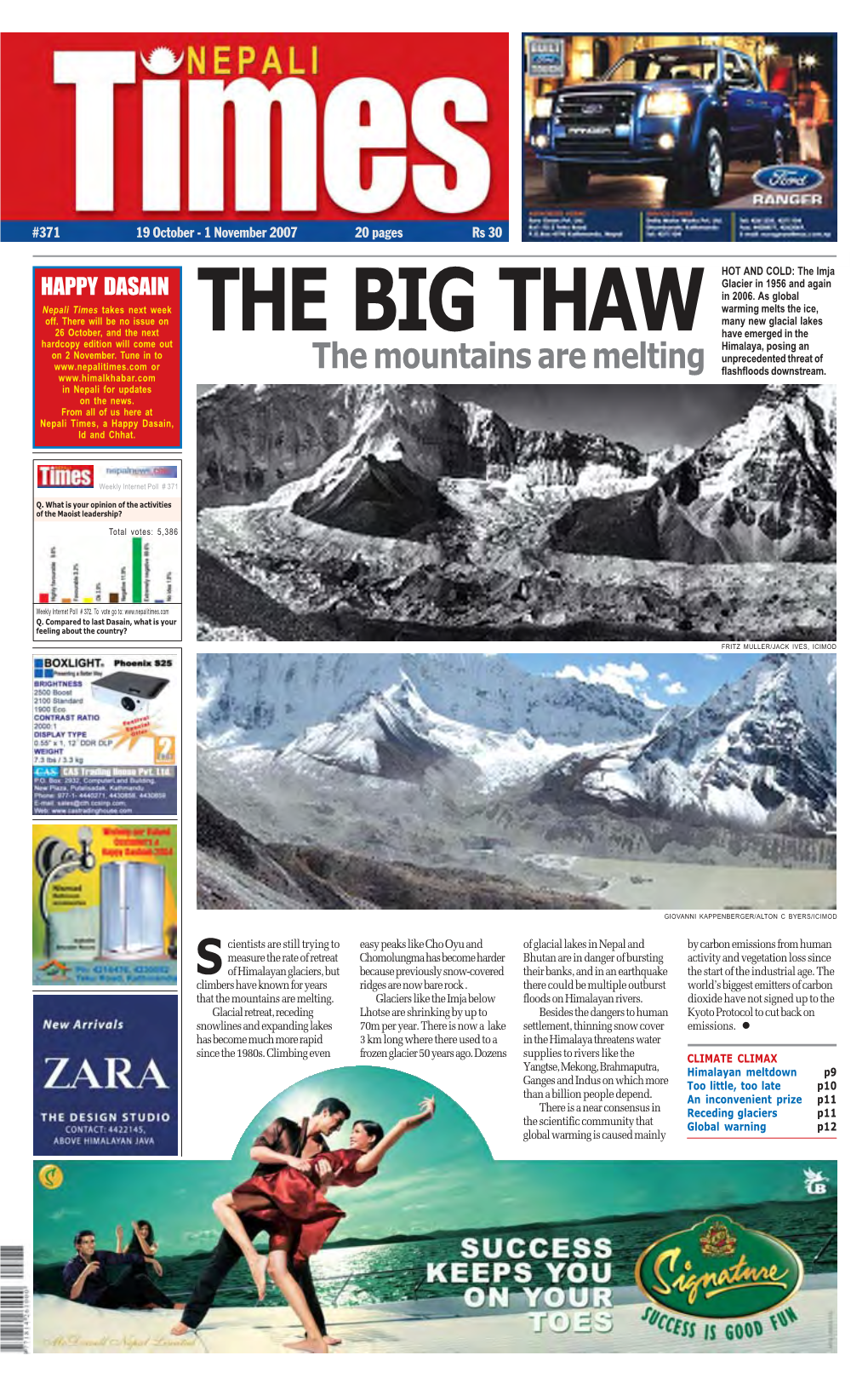 Nepali Times Takes Next Week Warming Melts the Ice, Off