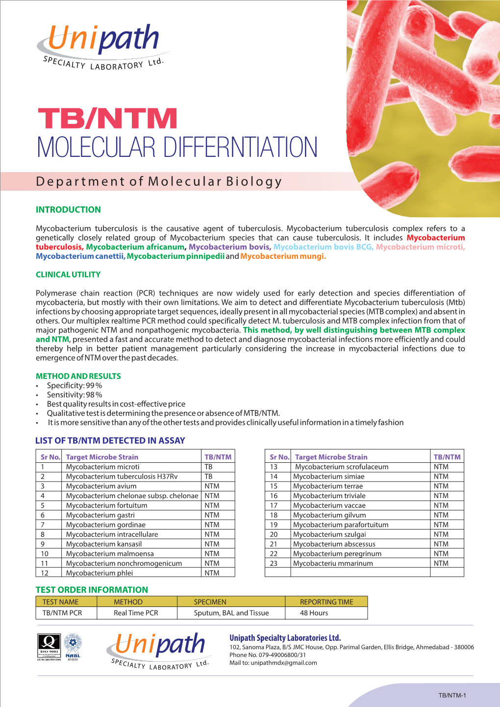 TB/NTM MOLECULAR DIFFERNTIATION D E P a R T M E N T O F M O L E C U L a R B I O L O G Y