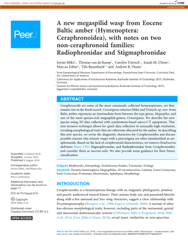 Hymenoptera: Ceraphronoidea), with Notes on Two Non-Ceraphronoid Families: Radiophronidae and Stigmaphronidae