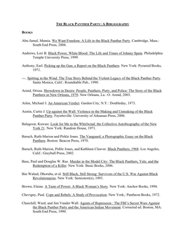 Black Panther Party Bibliography