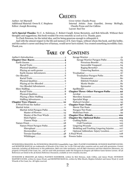Table of Contents Credits