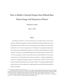 How to Build a Criminal Empire from Behind Bars: Prison Gangs and Projection of Power*