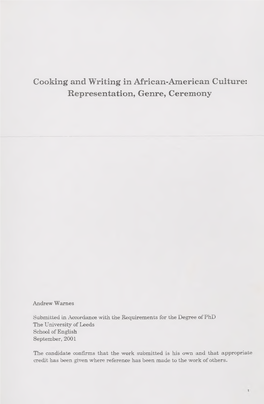 Cooking and Writing in African-American Cultures Representation, Genre, Ceremony