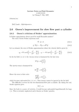 2.6 Oseen's Improvement for Slow Flow Past a Cylinder