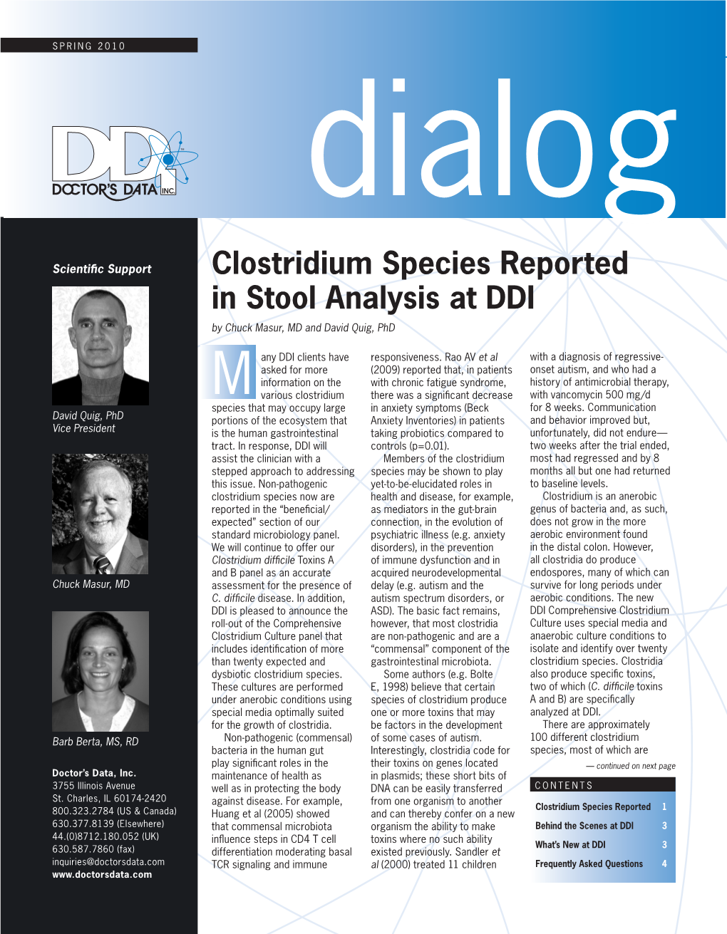 Clostridium Species Reported in Stool Analysis at DDI by Chuck Masur, MD and David Quig, Phd