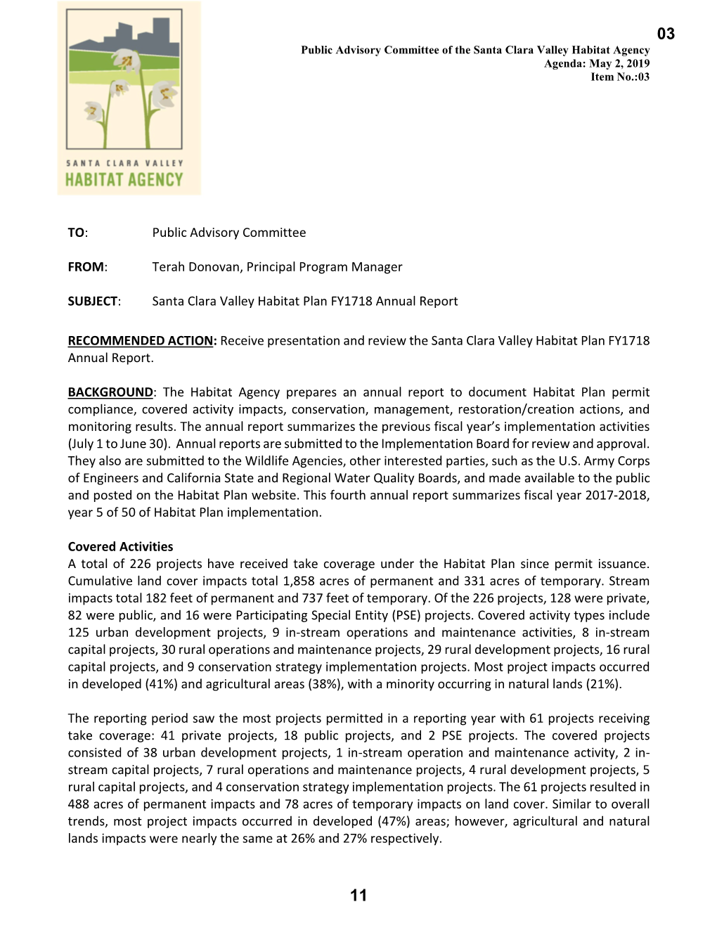 Santa Clara Valley Habitat Plan FY1718 Annual Report