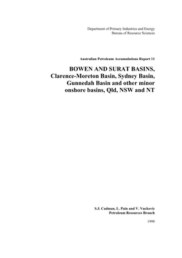 BOWEN and SURAT BASINS, Clarence-Moreton Basin, Sydney Basin, Gunnedah Basin and Other Minor Onshore Basins, Qld, NSW and NT