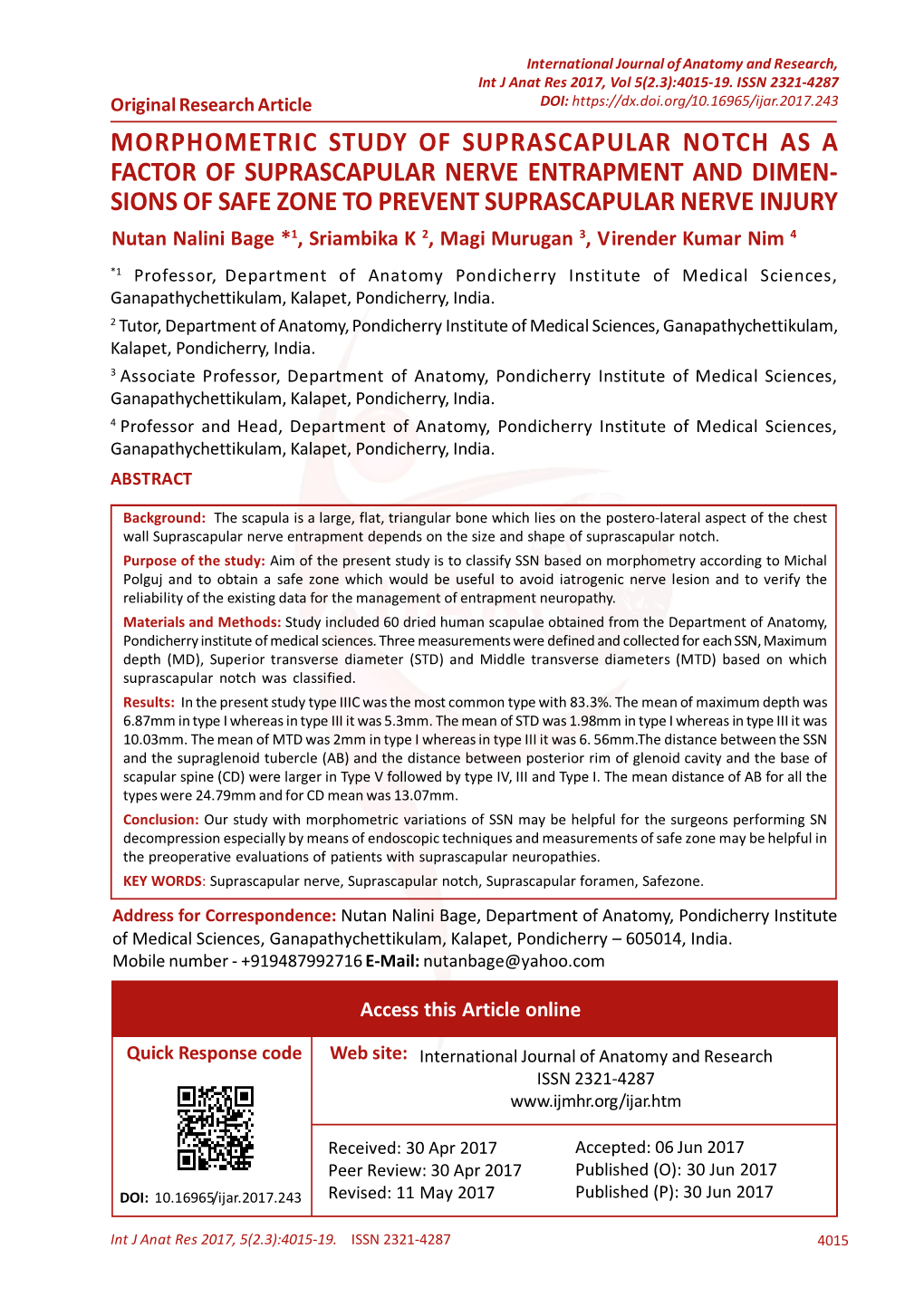 Morphometric Study of Suprascapular Notch As A