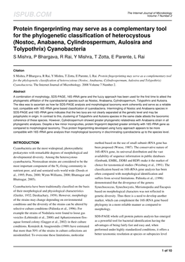 (Nostoc, Anabaena, Cylindrospermum, Aulosira and Tolypothrix) Cyanobacteria S Mishra, P Bhargava, R Rai, Y Mishra, T Zotta, E Parente, L Rai