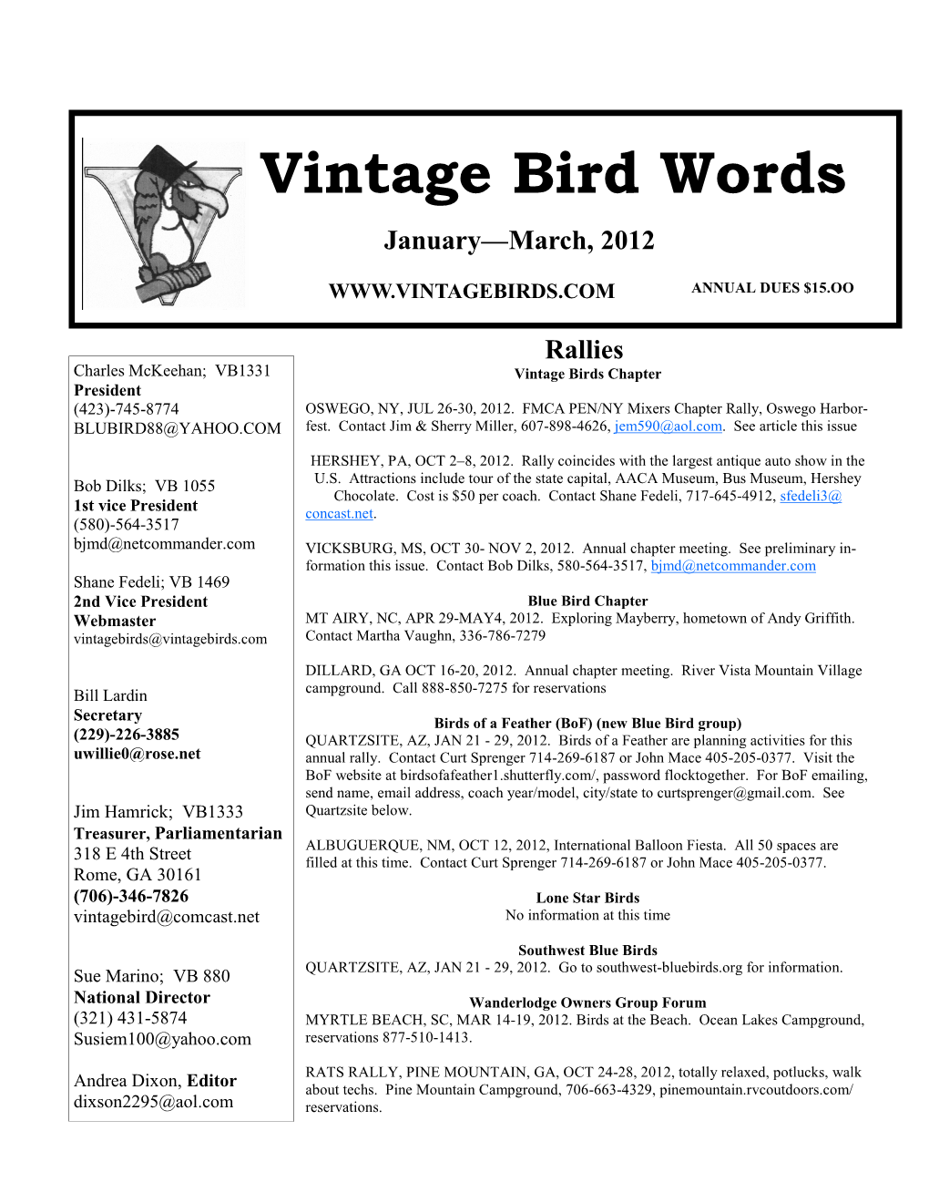Vintage Bird Words January—March, 2012