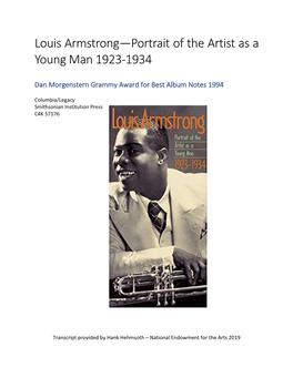 Louis Armstrong -Portrait of the Artist As a Young Man 1923-1934