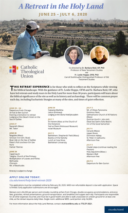 A Retreat in the Holy Land JUNE 25 – JULY 6, 2020