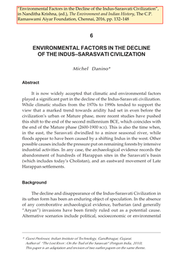 Environmental Factors in the Decline of the Indus-Sarasvati Civilization